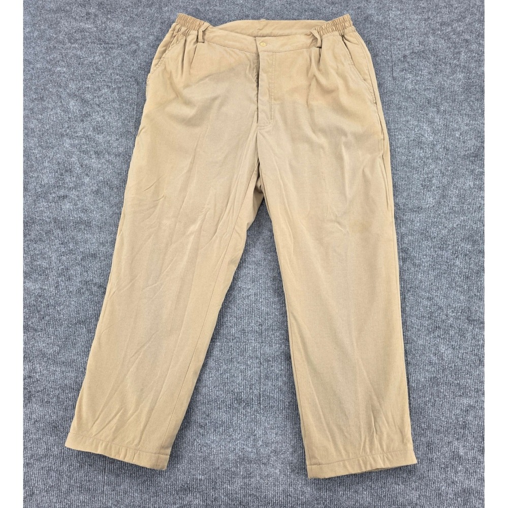 Orvis Mens 34 Fleece Lined Nylon Pants Tan Khaki Outdoor Hiking Utility 0978